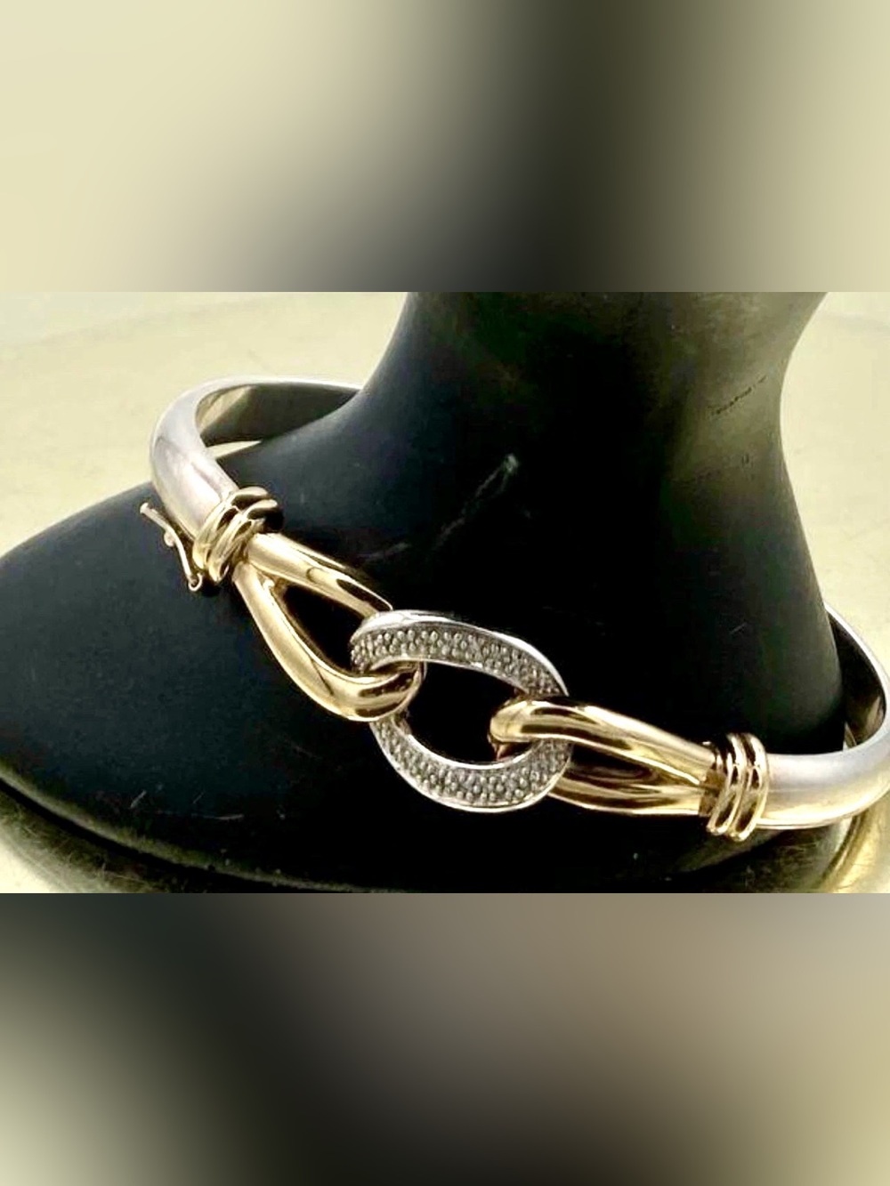 AV 925 Sterling Silver & 14k Gold Diamond Accents Hinged Bracelet